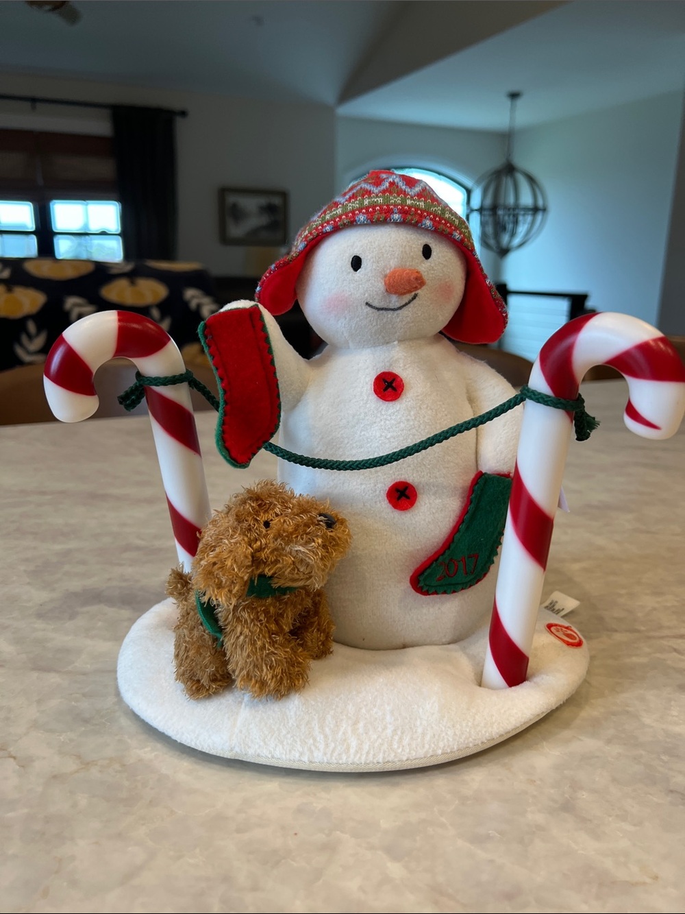 Hallmark 2017 White Singing Snowman with Red Hat and Light-Up Candy Canes